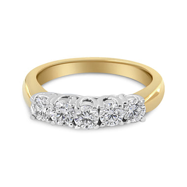 18K Yellow Gold 1.0 Cttw 4 Prong Set Round Cut Diamond Step up 5 Stone Ring Band (F-G Color, SI1-SI2 Clarity) - Size 6 - 0