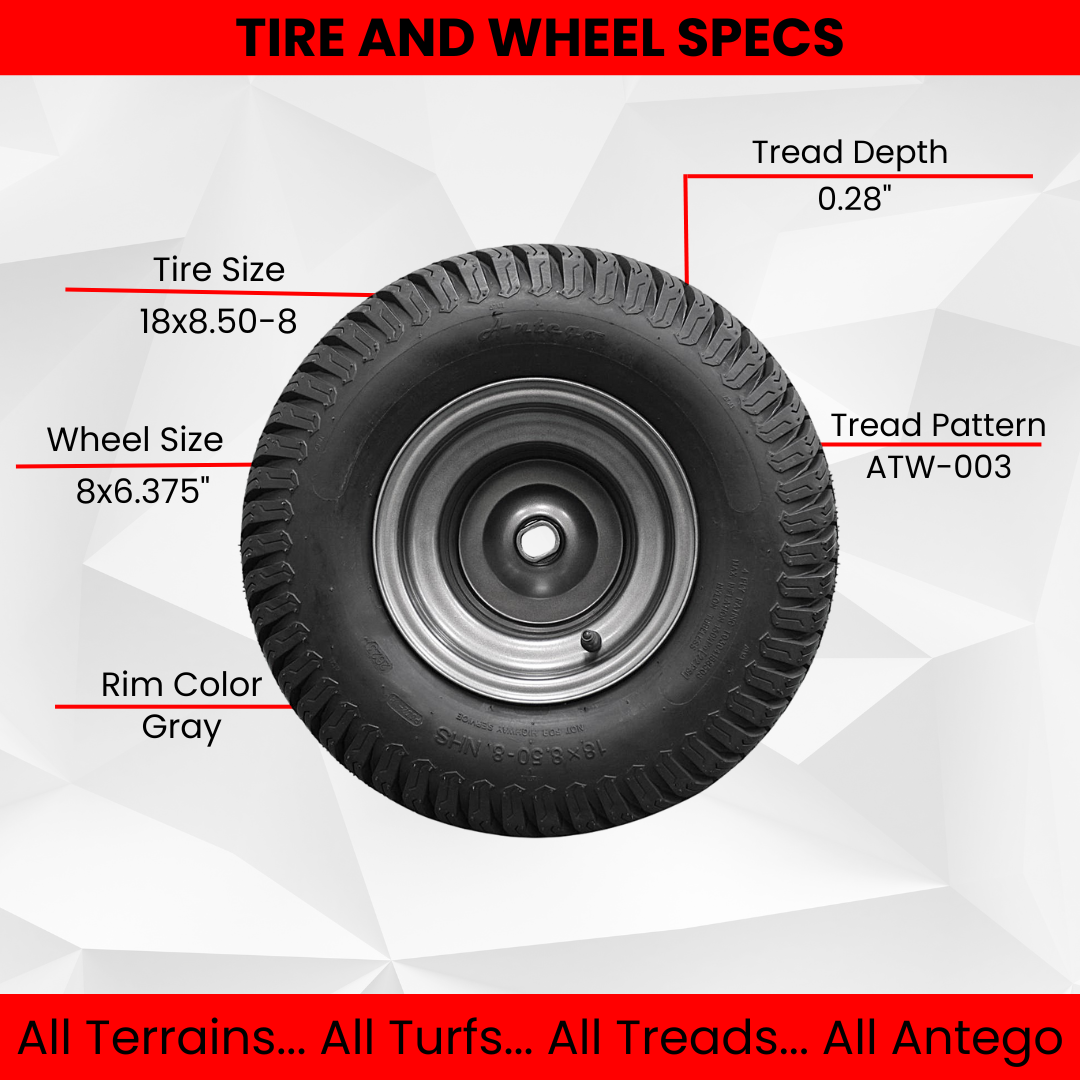 18x8.50-8 Tire with 8x6.375 Wheel Assembly (Set of 2) Ariens 07101130, Fits Ikon-X, Gravely ZTX Zero Turn Mowers *Due to supply, we may substitute 18x9.50 tires*.