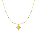 14k Yellow Gold Necklace with Eight Pointed Star and Beads-1