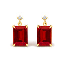 18K Yellow Gold Rectangular Emerald-Cut Garnet and Diamond Dangle Earrings-1