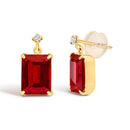 18K Yellow Gold Rectangular Emerald-Cut Garnet and Diamond Dangle Earrings-2