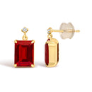 18K Yellow Gold Rectangular Emerald-Cut Garnet and Diamond Dangle Earrings-3