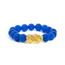 18K Yellow Gold Blue Agate Beaded Dragon Charm Bracelet-1