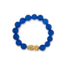 18K Yellow Gold Blue Agate Beaded Dragon Charm Bracelet-3