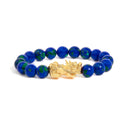 18K Yellow Gold Azurite Beaded Dragon Charm Bracelet-1