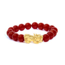 18K Yellow Gold Dragon Charm Red Agate Beaded Charm Bracelet-1