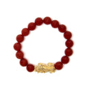 18K Yellow Gold Dragon Charm Red Agate Beaded Charm Bracelet-3