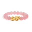 18K Yellow Gold Dragon Charm Natural Rose Quartz Beaded Charm Bracelet-1