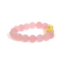 18K Yellow Gold Dragon Charm Natural Rose Quartz Beaded Charm Bracelet-2