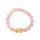 18K Yellow Gold Dragon Charm Natural Rose Quartz Beaded Charm Bracelet-3