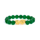 18K Yellow Gold Green Agate Beaded Bracelet with Dragon Charm-1