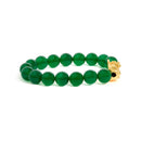 18K Yellow Gold Green Agate Beaded Bracelet with Dragon Charm-2