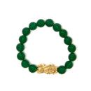 18K Yellow Gold Green Agate Beaded Bracelet with Dragon Charm-3