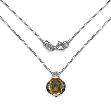 2.91 Carat Genuine Citrine, Champagne Diamond & White Diamond .925 Sterling Silver Pendant - 0