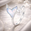 925 Sterling Silver Ring with Shell Pearl and Transparent Glass-1