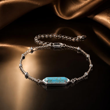 925 Sterling Silver White Gold Plated Bracelets with Synthetic Turquoise for Women - 0