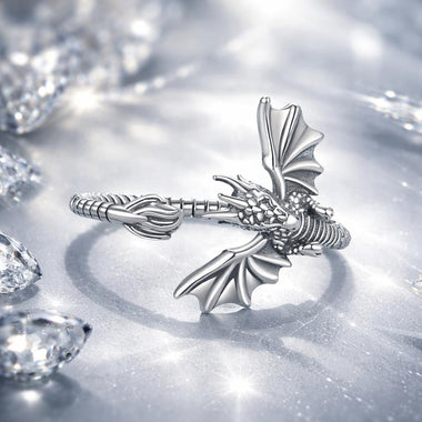 925 Sterling Silver Oxidized Dragon Ring - 0
