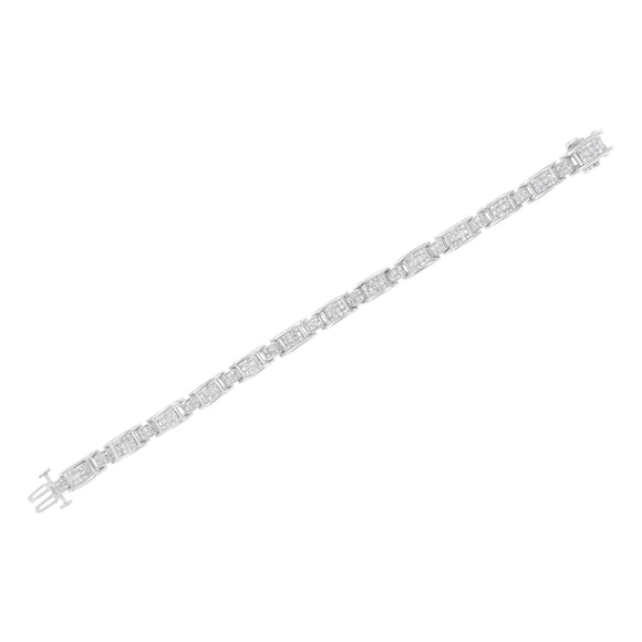 14K White Gold 5.0 Cttw Princess Cut Diamond Invisible Set Alternating Size D Shaped Links Tennis Bracelet (H-I Color, SI2-I1 Clarity) - 7â€