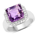 4.42 Carat Genuine  Amethyst and White Topaz .925 Sterling Silver Ring-1