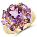 14K Yellow Gold Plated 5.25 Carat Genuine Amethyst, Rhodolite and Blue Diamond .925 Sterling Silver Ring-1