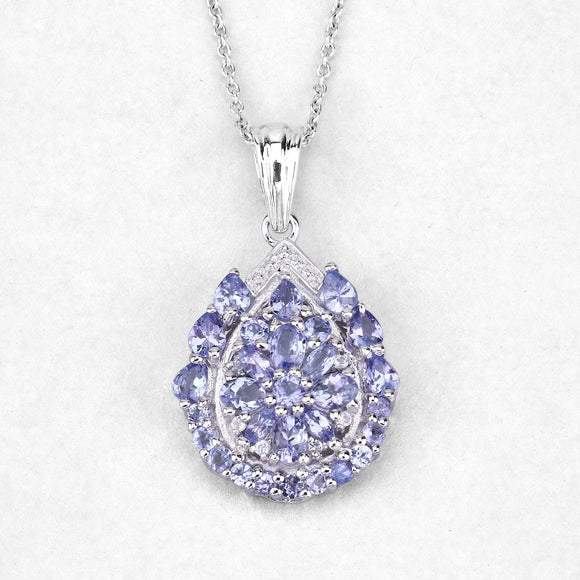 2.64 Carat Genuine Tanzanite and White Topaz .925 Sterling Silver Pendant