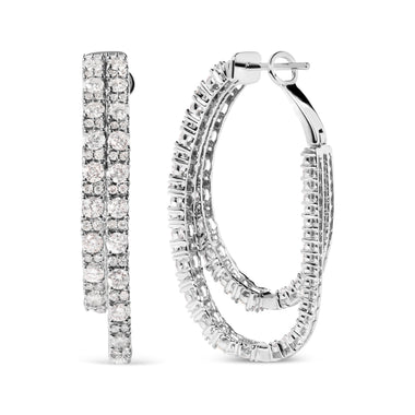 14K White Gold 4.0 Cttw Diamond Asymmetrical Inside Out Double-Hoop Earrings (I-J Color, I1-I2 Clarity) - 0