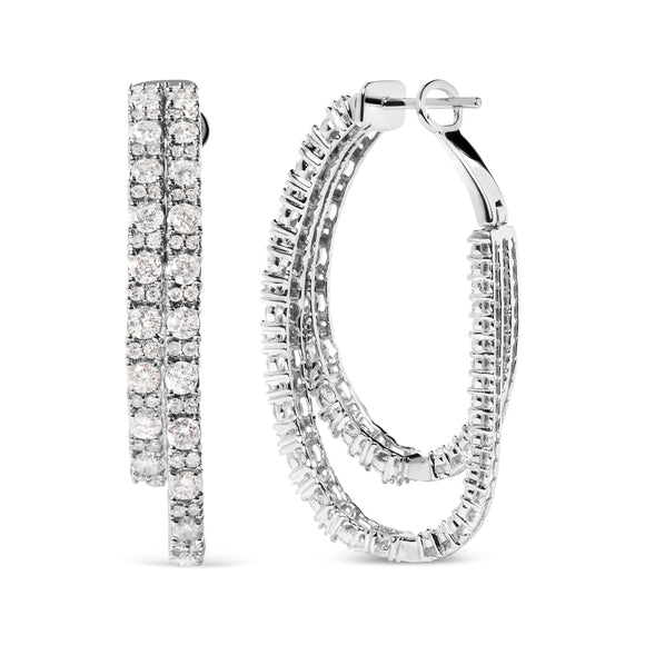 14K White Gold 4.0 Cttw Diamond Asymmetrical Inside Out Double-Hoop Earrings (I-J Color, I1-I2 Clarity)