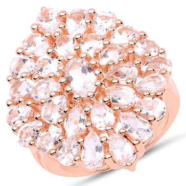 14K Rose Gold Plated 4.55 Carat Genuine Morganite .925 Sterling Silver Ring