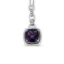 .925 Sterling Silver 6x6MM Cushion Shaped Natural Purple Amethyst and Diamond Accented Bale 18" Inch Pendant Necklace (I-J Color, I1-I2 Clarity)-1
