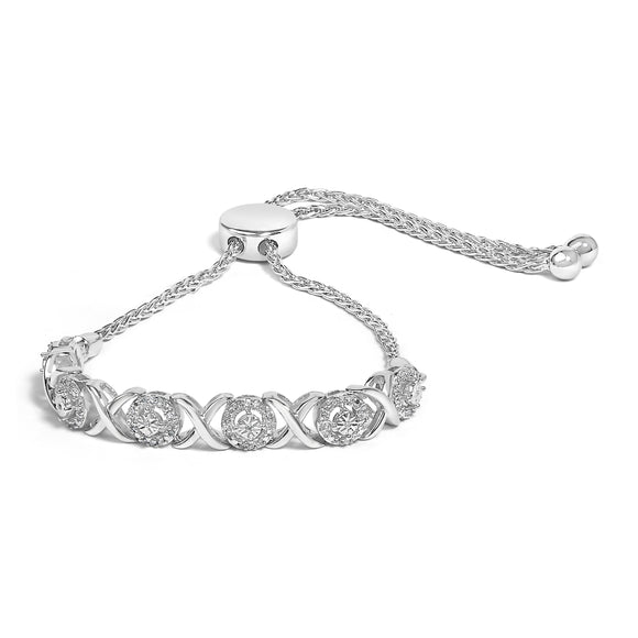 .925 Sterling Silver 1/6 Cttw Diamond X and O Bolo Bracelet