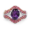 3.53 Carat Genuine Amethyst and Ruby .925 Sterling Silver Ring-3