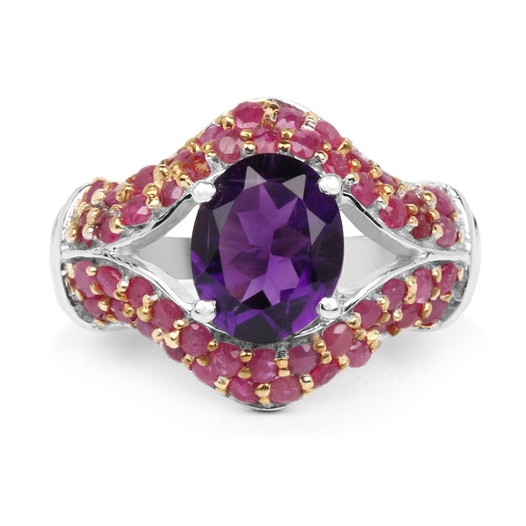 3.53 Carat Genuine Amethyst and Ruby .925 Sterling Silver Ring
