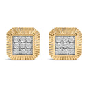 10K Yellow Gold Plated .925 Sterling Silver 1/6 Cttw Diamond Textured Halo Stud Earrings-1