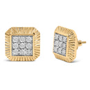 10K Yellow Gold Plated .925 Sterling Silver 1/6 Cttw Diamond Textured Halo Stud Earrings-2
