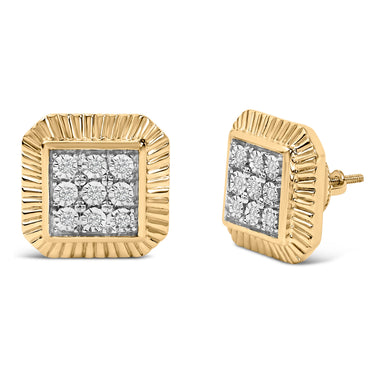 10K Yellow Gold Plated .925 Sterling Silver 1/6 Cttw Diamond Textured Halo Stud Earrings - 0