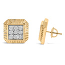 10K Yellow Gold Plated .925 Sterling Silver 1/6 Cttw Diamond Textured Halo Stud Earrings-3