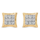 10K Yellow Gold Plated .925 Sterling Silver 1/4 Cttw Diamond Textured Halo Stud Earrings-1