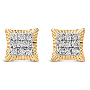 10K Yellow Gold Plated .925 Sterling Silver 1/4 Cttw Diamond Textured Halo Stud Earrings