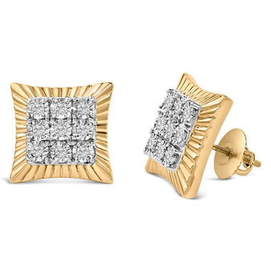 10K Yellow Gold Plated .925 Sterling Silver 1/4 Cttw Diamond Textured Halo Stud Earrings - 0