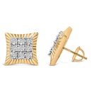 10K Yellow Gold Plated .925 Sterling Silver 1/4 Cttw Diamond Textured Halo Stud Earrings-3