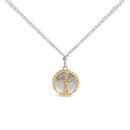 14K Yellow Gold Plated Sterling Silver 1/10 Cttw Diamond Cross Medallion Pendant Necklace-1