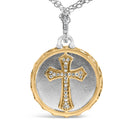 14K Yellow Gold Plated Sterling Silver 1/10 Cttw Diamond Cross Medallion Pendant Necklace-2