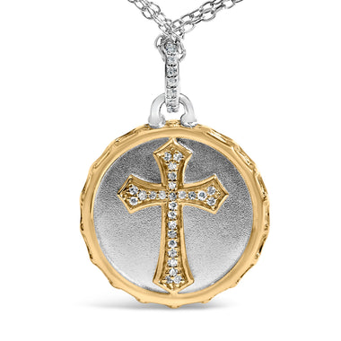 14K Yellow Gold Plated Sterling Silver 1/10 Cttw Diamond Cross Medallion Pendant Necklace - 0