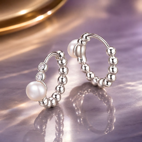 925 Sterling Silver White Gold Plated Moissanite & Pearl Earrings for Women