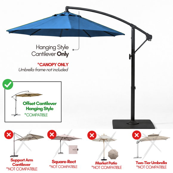 10ft Cantilever Hanging Umbrella 8 Rib Replacement Canopy Capri Blue Olefin