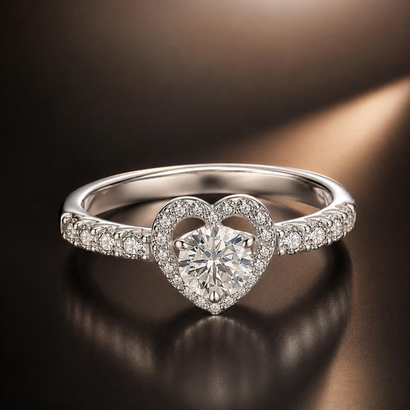 925 Sterling Silver Moissanite 0.5ct Heart Ring for Women Size 6