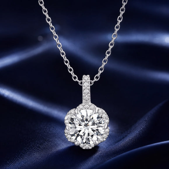 925 Sterling Silver Moissanite Pendant Necklace for Women - 45cm