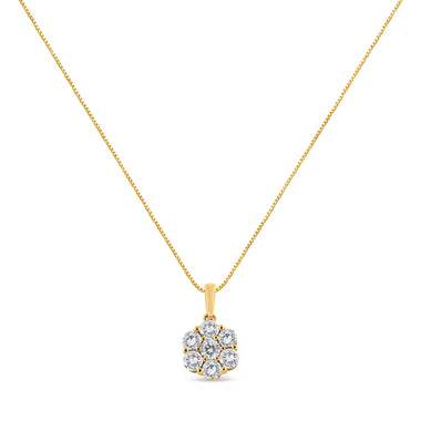 14K Yellow Gold 2.00 Cttw Brilliant Round-Cut Diamond 7 Stone Flower Cluster 18" Pendant Necklace (H-I Color, SI2-I1 Clarity) - 0