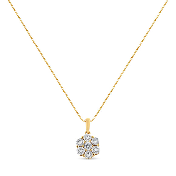 14K Yellow Gold 2.00 Cttw Brilliant Round-Cut Diamond 7 Stone Flower Cluster 18" Pendant Necklace (H-I Color, SI2-I1 Clarity)