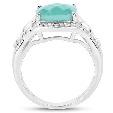4.09 Carat Genuine Emerald and White Topaz .925 Sterling Silver Ring - 0